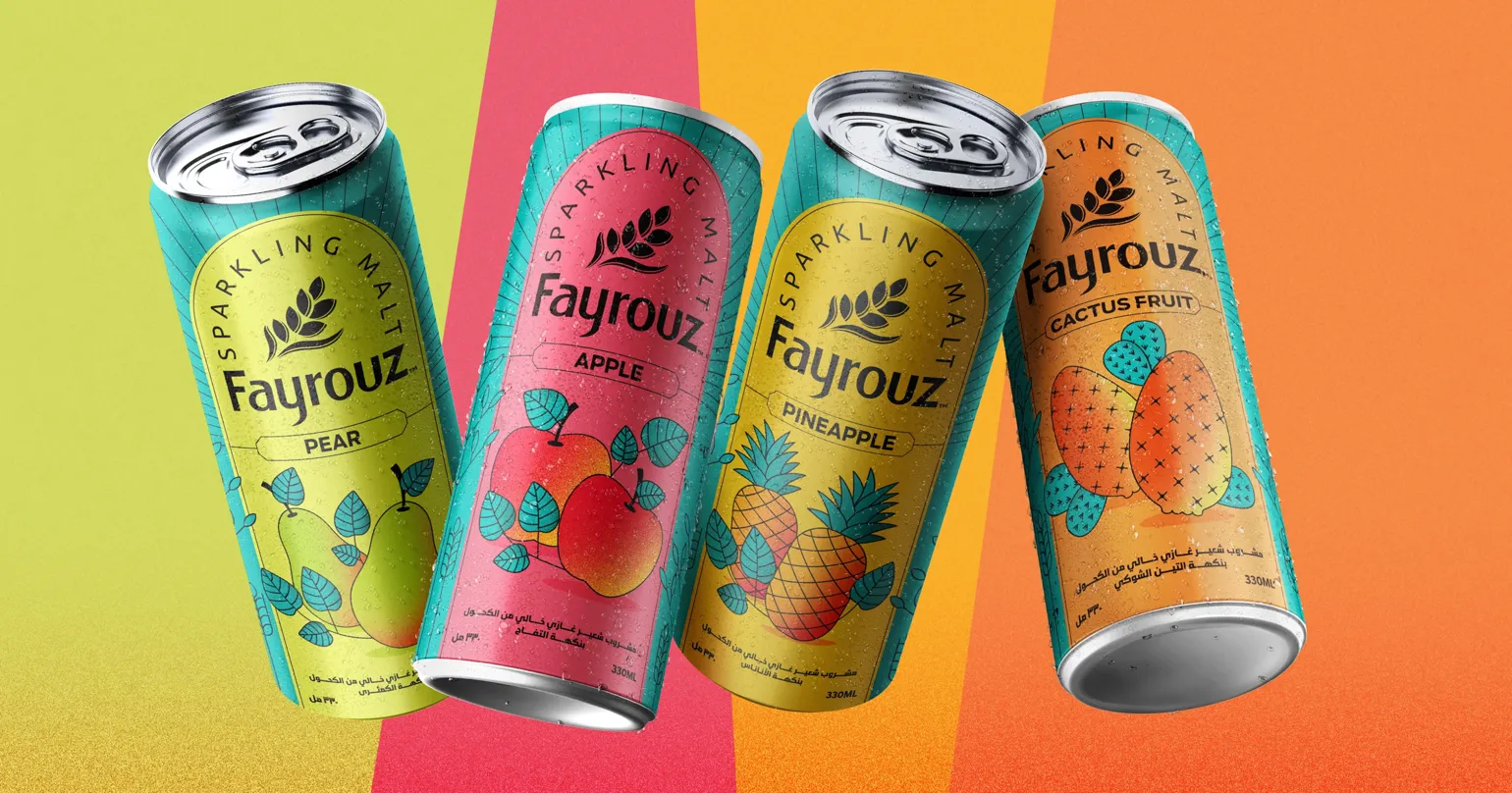 Farbenfrohes Verpackungsdesign für Fayrouz Dosen